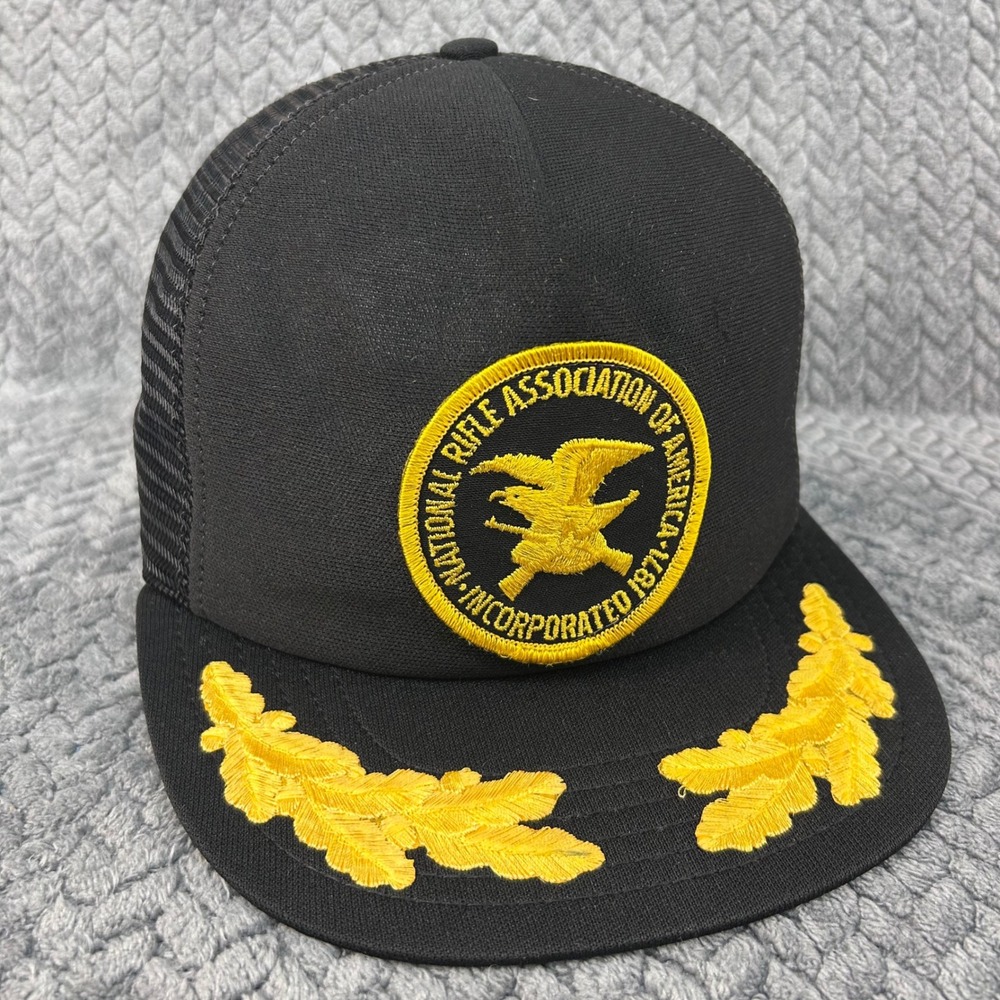 NRA Seal Embroidered Men Black NRAโ Trucker Hat Scrambled Eggs Vintage USA OSFA